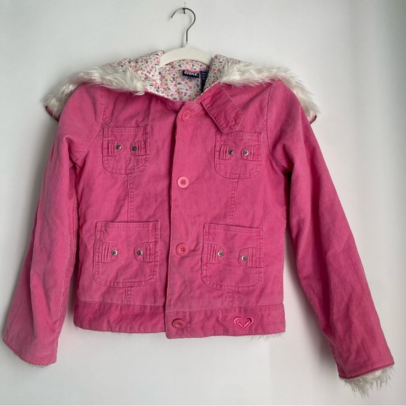 ROXY GIRL Pink Corduroy Button-up Faux Fur Hood‎ & Quilted lined Jacket - Large - Picture 5 of 9